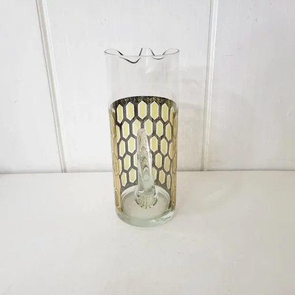 West Virginia Glass Gold Hexagon Pitcher Vintage MCM Madrid - Picture 6 of 8